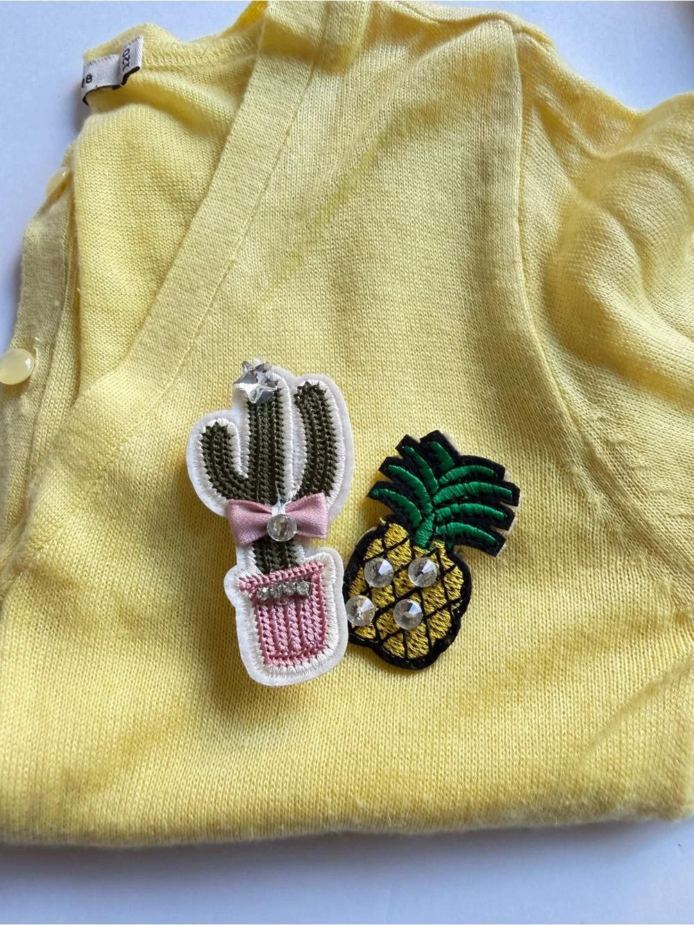 Kids Pineapple and Cactus Embroidered Brooch - Pink, Green, Yellow